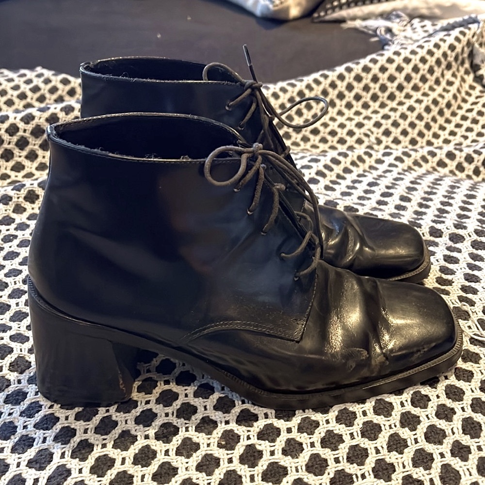 Vintage 90’s Paoli Italian square toe black lace up leather boots size 7 - Picture 4 of 7